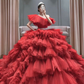 Stunning Red Multi-layered Tulle Ball Gown Sweet 16 Dress Y5361