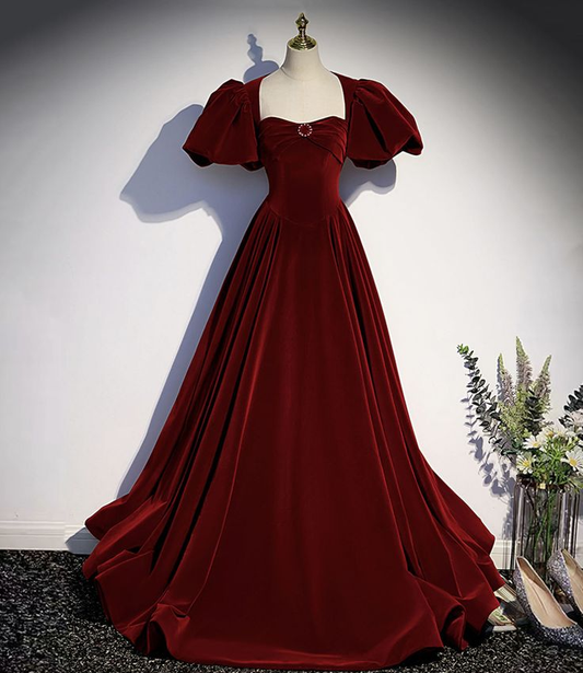 Burgundy velvet long prom dress evening dress Y6348
