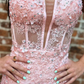 Pink Floral Lace Straps Mermaid Long Prom Dress,Y2468