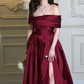 Burgundy Off The Shoulder Satin Long Prom Dress,Formal Gown  Y4618