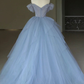 Fairy Tulle Appliques Prom Dress Blue Ball Gown Birthday Dress Y7682