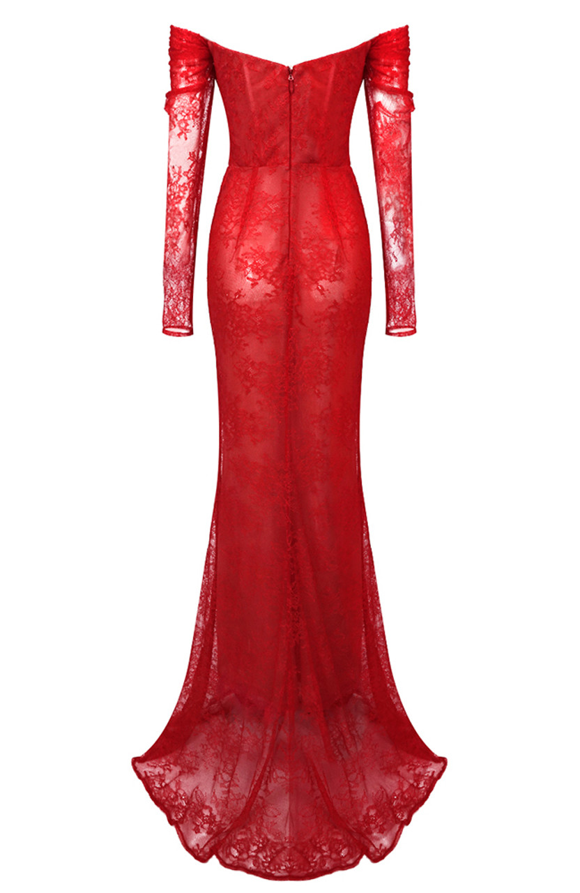 Gorgeous Lace Pleated Red Evening Dress Elegant Prom Dress Y7694