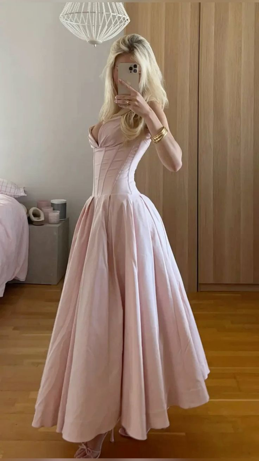 Elegant Pink Satin Prom Dress A Line Evening Dress Y7460