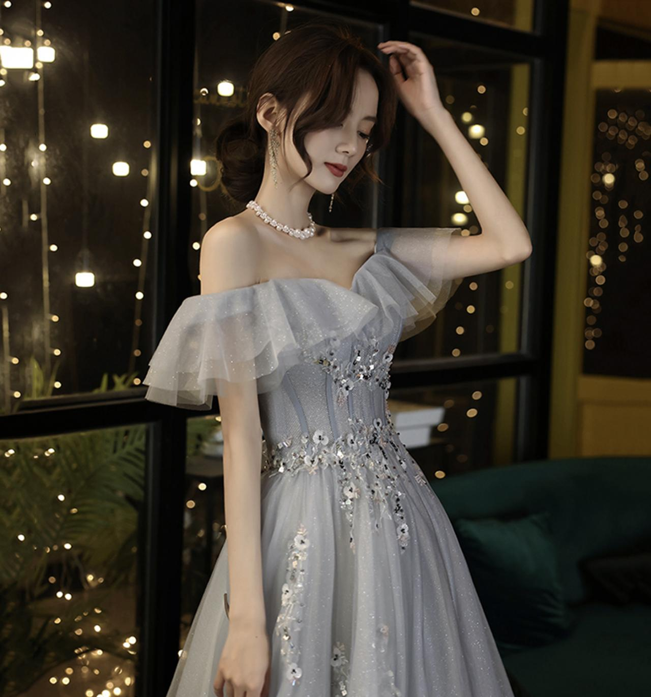 Off Shoulder A-line Evening Dress, Fairy Graduation Dress Y5840
