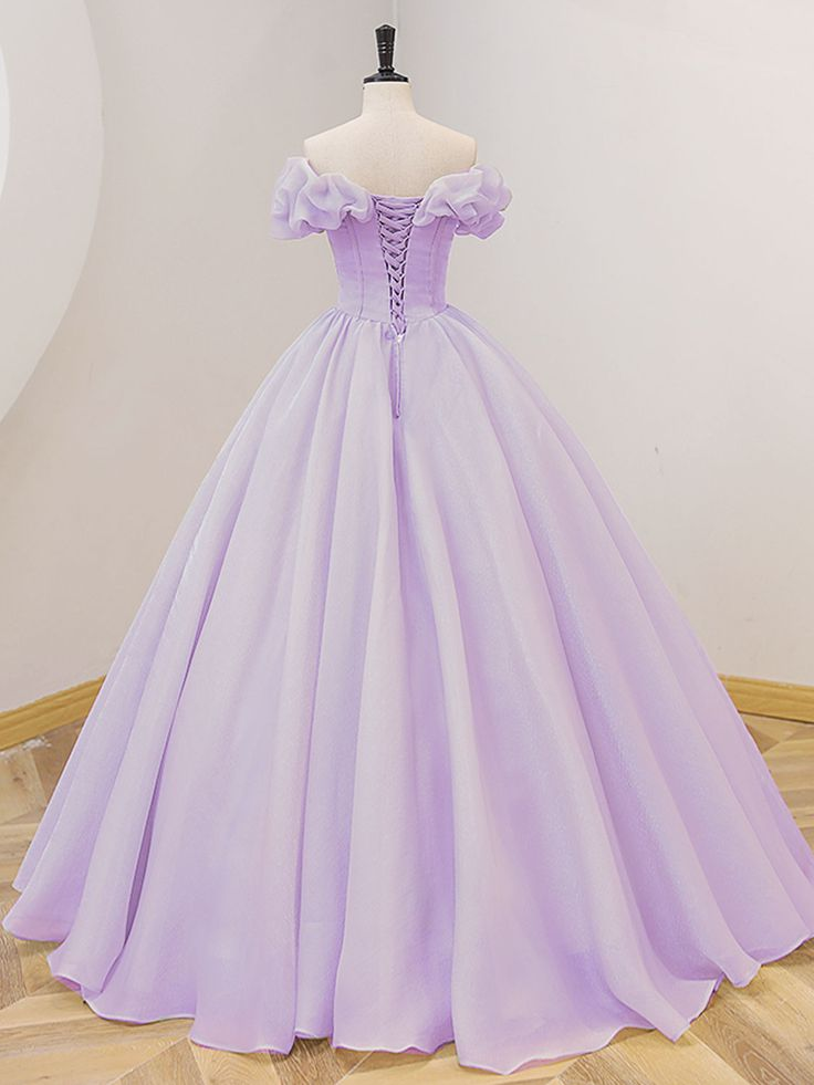 Purple A-Line Off Shoulder Long Prom Dresses, Sweet 16 Dress Y5865