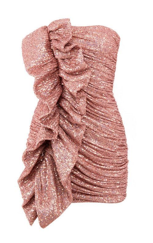 Women Sexy Bodycon Strapless Mini Ruffle Party Dresses,Shiny Homecoming Dress Y4036