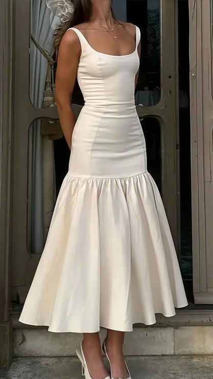 Pretty Ivory Mermaid Party Dress Long Satin Prom Evening Dress Y8014