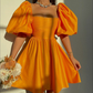 Retro Style Orange Puff Sleeve A-line Homecoming Dress,Orange Cocktail Dress Y5064