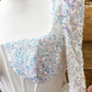 Iridescent White Sequins Long Sleeves Square Neck Homecoming Dress Y2677