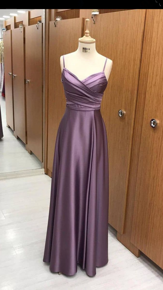 Modest A-line Spaghetti Straps Satin Long Prom Dress,Bridesmaid Dress Y4467