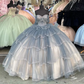 Luxury Blue Quinceanera Dresses Formal Beading Crystal Lace Tiered Ruffles Sweet 16 Birthday Princess Dress Y8117