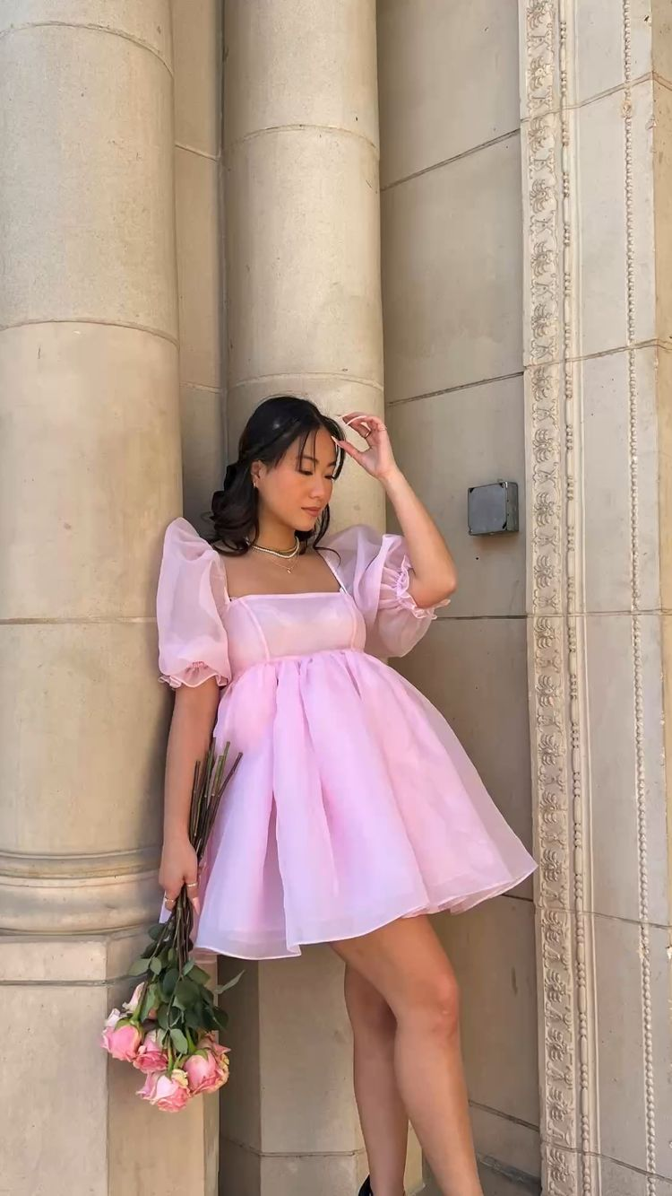 Fairy Mesh Tulle Dress for Women Puff Sleeve Mini Princess Dress Square Neck Homecoming Dress,Y2425