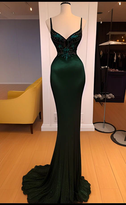 Vintage Mermaid Dark Green Satin Long Prom Dress Evening Dress Y7719