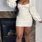 Sexy Solid Flounce Square Collar Pencil Skirt Dresses,Birthday Outfit Dress,White Homecoming Dress  Y1902