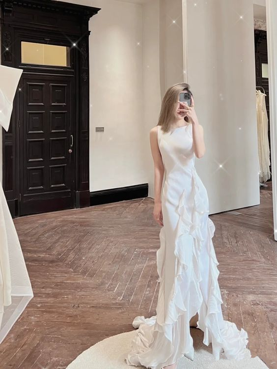 Charming White Wedding Dress,Sleeveless Bridal Dress Y2066