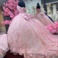 Glamorous Pink Tulle Lace Ball Gown,Pink Sweet 16 Dress  Y7246