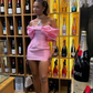 Off The Shoulder Pink Homecoming Dress,Short Homecoming Dress Y1974