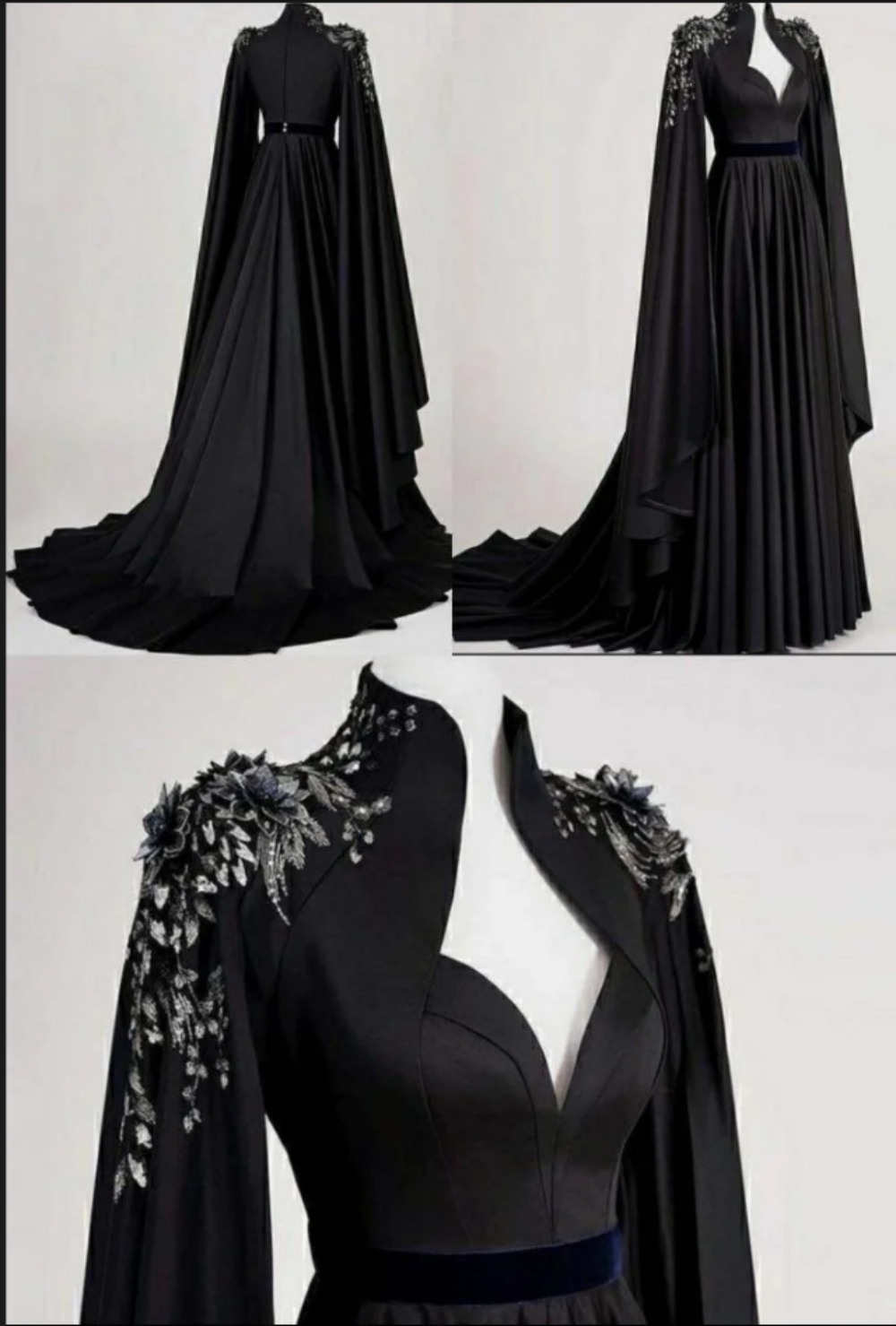 Black Satin Long Prom Dress Gothic Style Y109