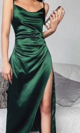 Simple Green Straps Prom Dress With Split  Y6814