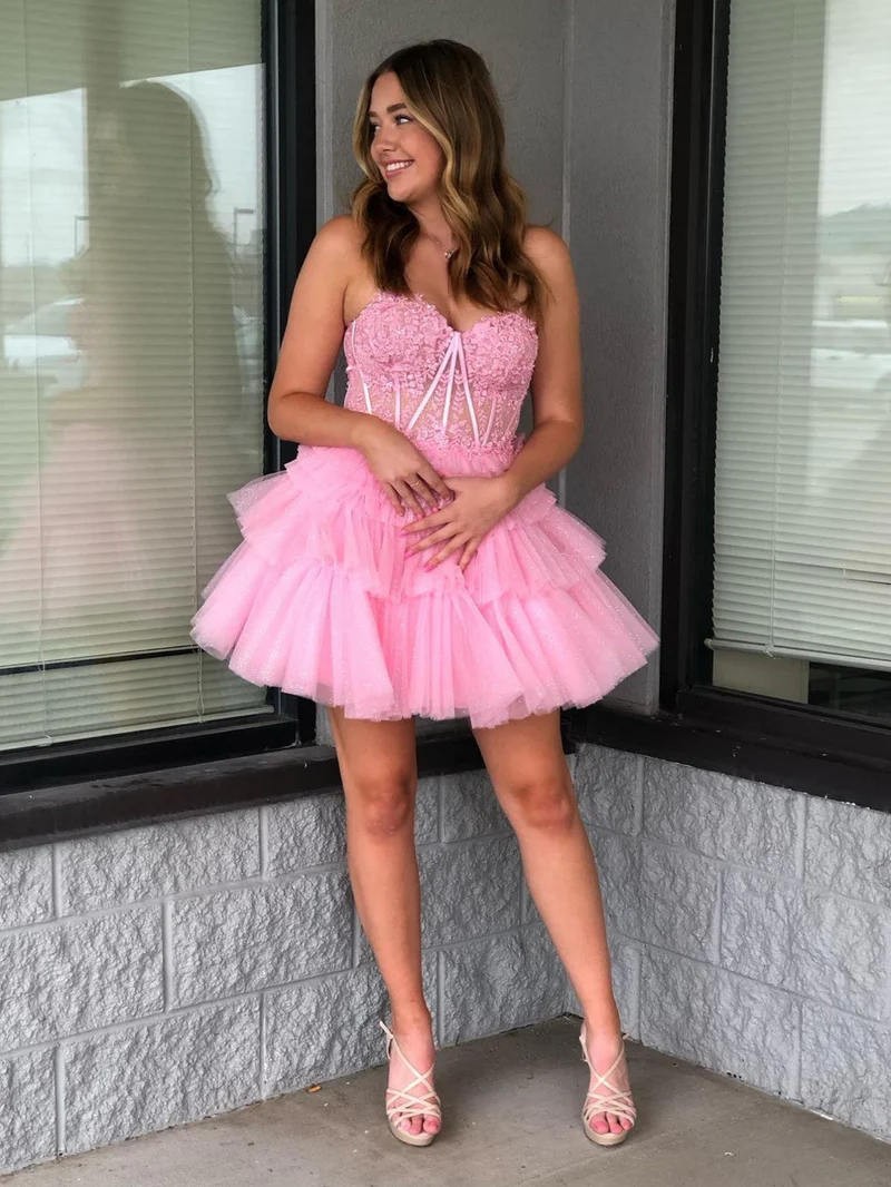 A Line Sweetheart Homecoming Dress with Ruffles Y2828