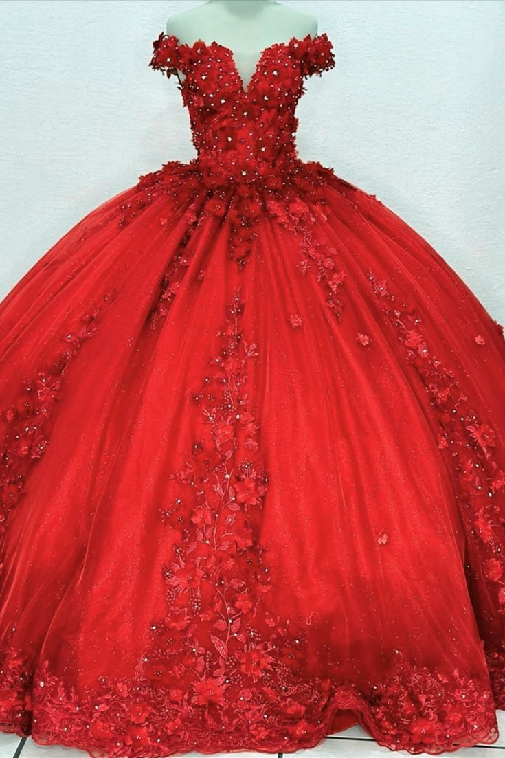 Elegant Red Appliques Quinceanera Dresses Ball Gown For 15th Birthday Party Y4265