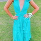 A-line V Neck Ruffles Long Prom Dress, Simple Evening Dresses Y4626