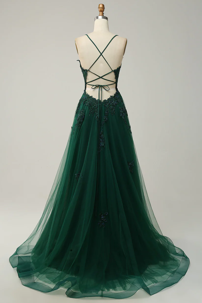 A Line Emerald Green Long Prom Dress For Teens  Y4541