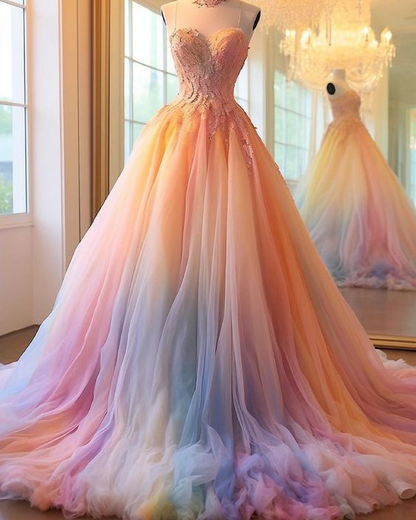Romantic Dip Dye Colored Wedding Dress Y5015