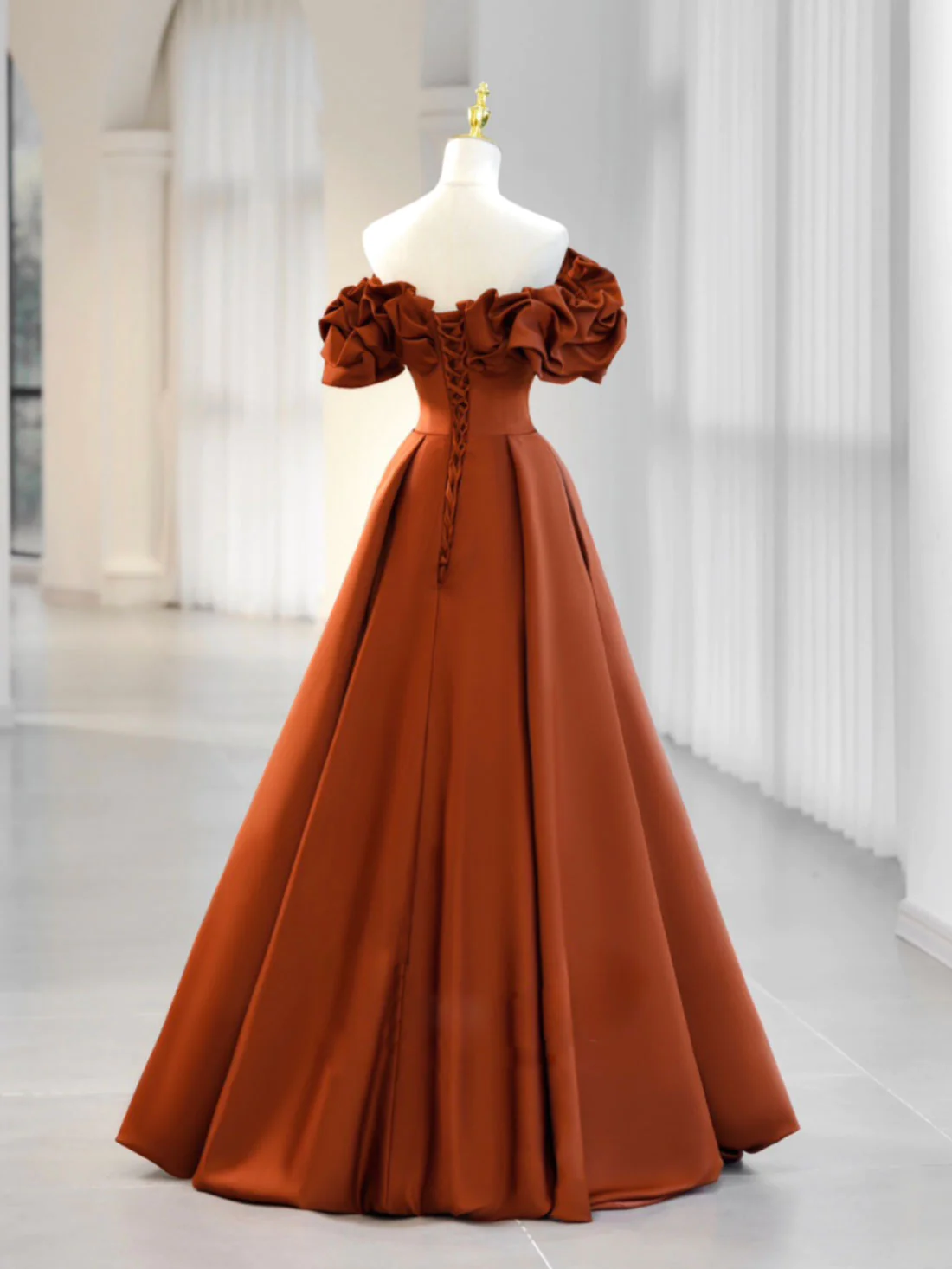 Simple A-Line Satin Orange Long Prom Dress, Orange Formal Evening Dress Y2585