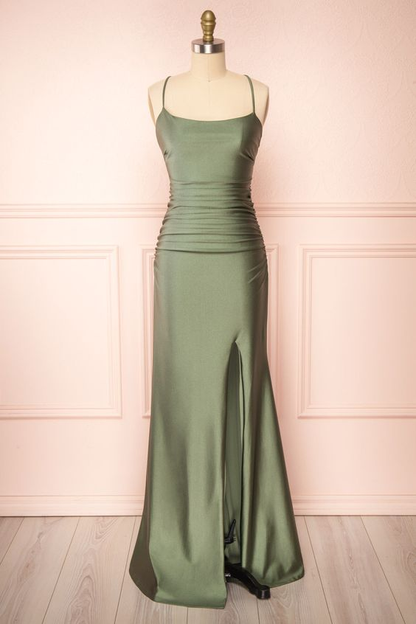 Sage Green Sheath Prom Dress,Sage Green Backless Bridesmaid Dress Y4137