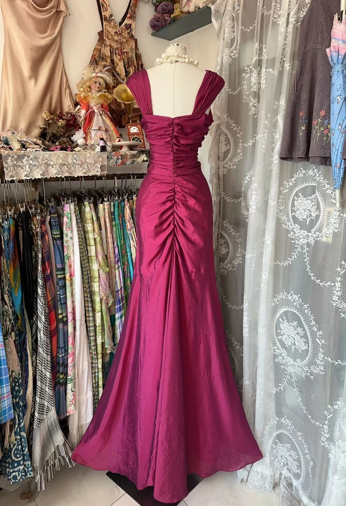 Elegant Satin Ruched Mermaid Prom Dress,Pink Evening Gown Y8161