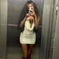 Cow Neck White Mini Dress,Sexy Birthday Outfit Dress,White Homecoming Dress Y1887