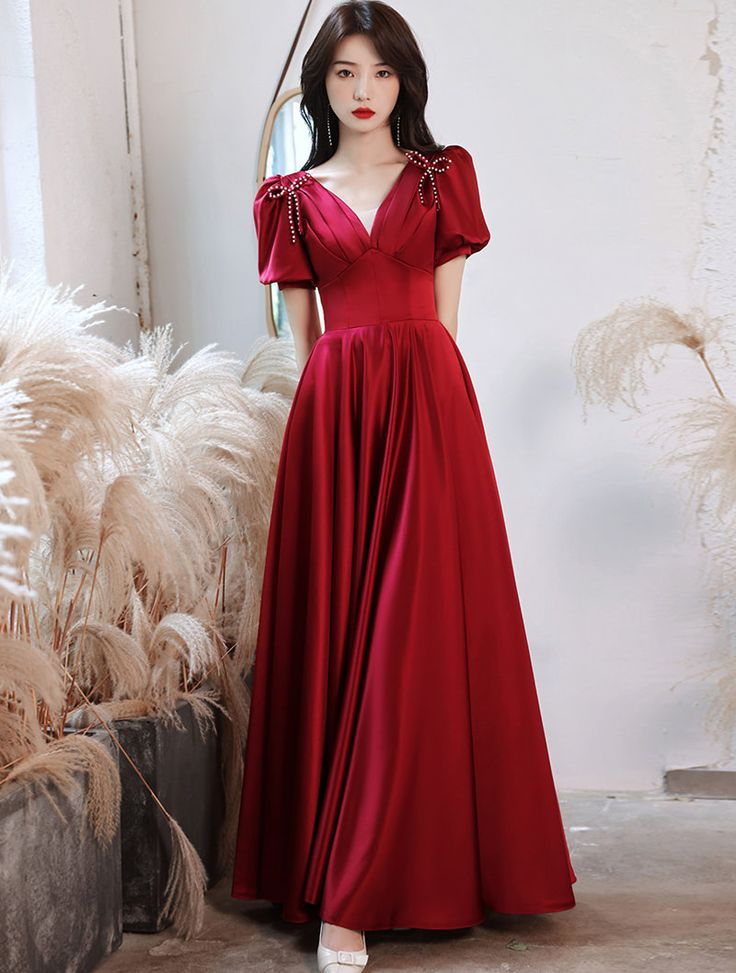 Satin Junior Senior Prom Dress Long Dress with Sleeves  Y4565