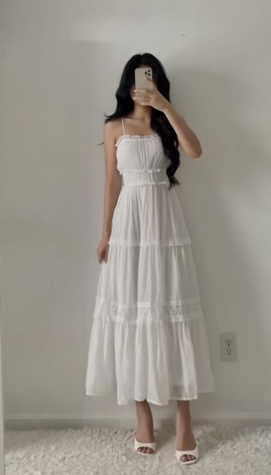 Cute White A-line Prom Dress,Summer Maxi Dress Y5980