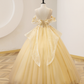 Yellow Ball Gown Beaded Sweet 16 Dress, Yellow Long Formal Dress Y4045