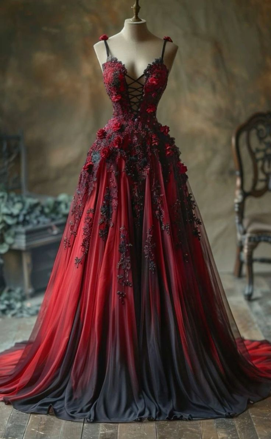 Beautiful Red Black Ombre Appliques Prom Dress Formal Birthday Evening Dress Y7808