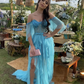 Off The Shoulder Blue Long Prom Dress,Charming Blue Evening Dress Y2395