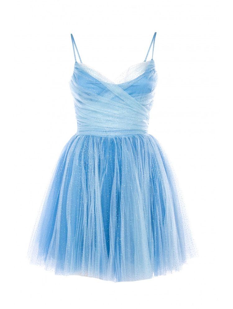 Cute Blue Spaghetti Straps Homecoming Dress,Blue Tulle Party Dress ,Y2528