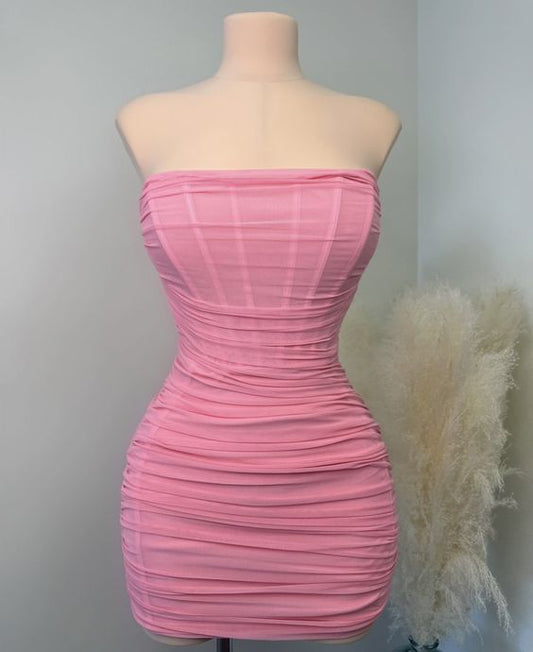Lovely Pink Strapless Homecoming Dress,Sexy Party Dress,Club Dress Y1916