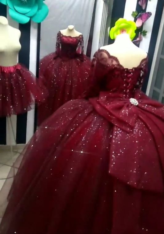 Burgundy Ball Gowns Off the Shoulder Prom Dresses Quinceanera Dresses Y6953