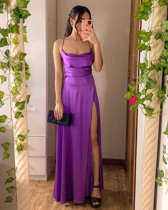 Simple Purple Long Prom Dress With Slit,Purple Graduation Dress Y4844