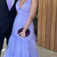 Purple A-line V Neck Tulle Prom Dress,Purple Evening Dress  Y2884