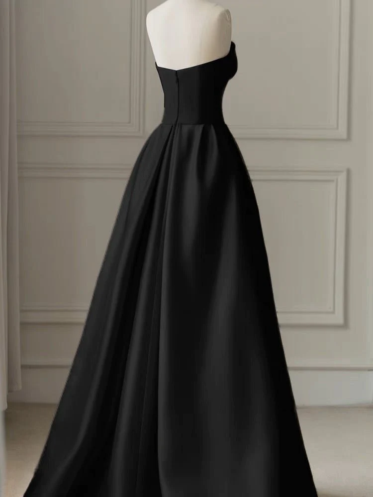 Black Strapless High-Slit Evening Dress With Gauze - Gothic Wedding Dress Y2386