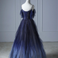 Dark Green Ombre Straps Tulle Layered Long Prom Dress,Green Formal Dress Y4473
