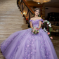 Purple Off The Shoulder Tulle Appliques Ball Gown,Sweet 16 Dress Y5472
