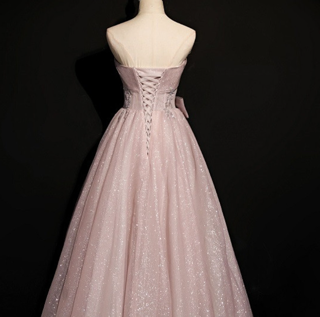 Beautiful Pink Tulle Sequins Strapless Pleats Beading Prom Dress Formal Ball Gown Brithday Quinceanera Dress Y7579