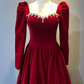 Beautiful A Line Red Velvet Prom Dress Sweatheart Party Dress Brithday Ball Gown Y7588