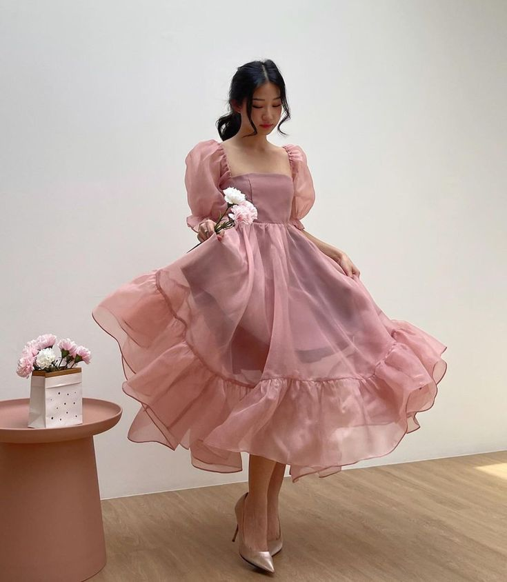 Blush Pink Baby Doll Puff Sleeves Dress, Pretty French Princess Dress,A-line Prom Dress  Y6254