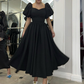 Vintage Black A-line Prom Dress with Puffy Sleeves Y4783