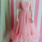 Fashion Pink A-line Prom Dress with Puff Sleeves,Pink Party Dress Y6259